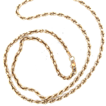 9ct yellow gold rope chain, unbranded, with a sturdy design, weight 16.5g, showcasing the detailed twisted gold links.