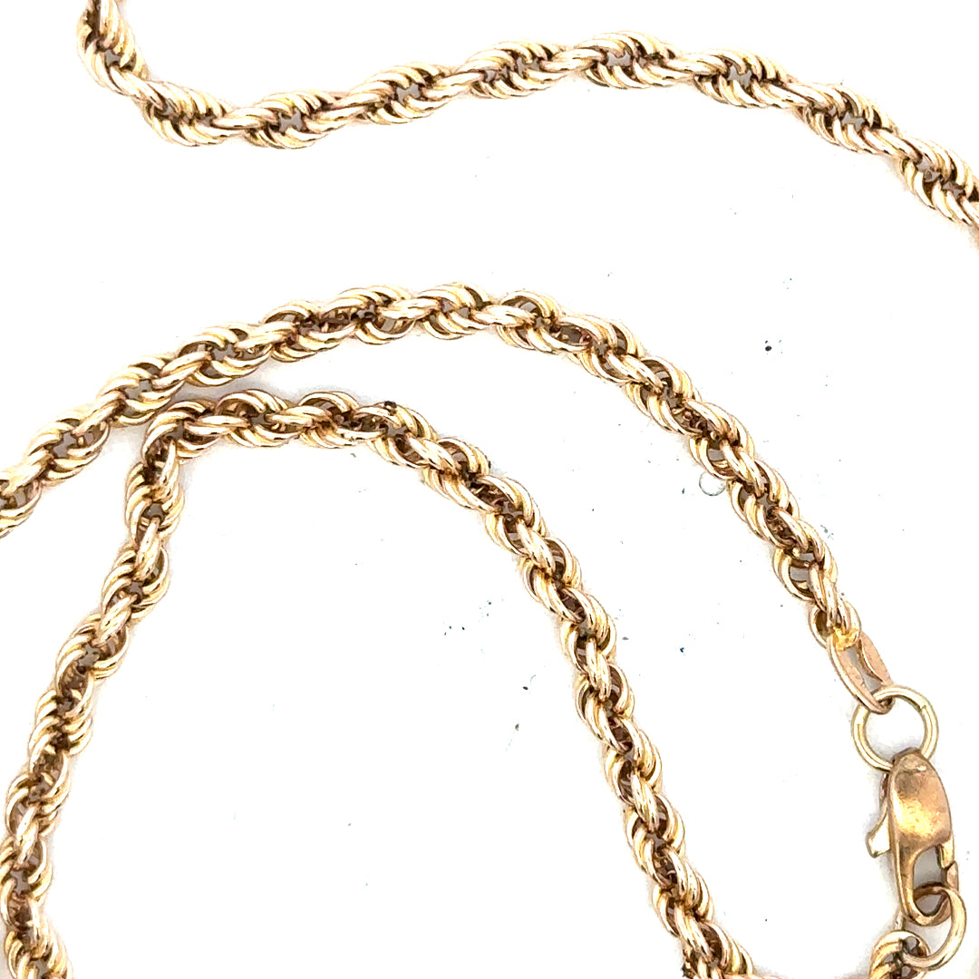 9ct yellow gold rope chain weighing 16.5g, showcasing a detailed and elegant unbranded jewelry chain with intricate rope design.