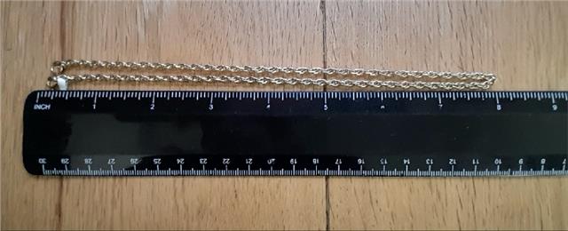 9ct yellow gold rope chain, 16-inch length, 9.4g, unbranded, detailed gold chain with twisted rope design