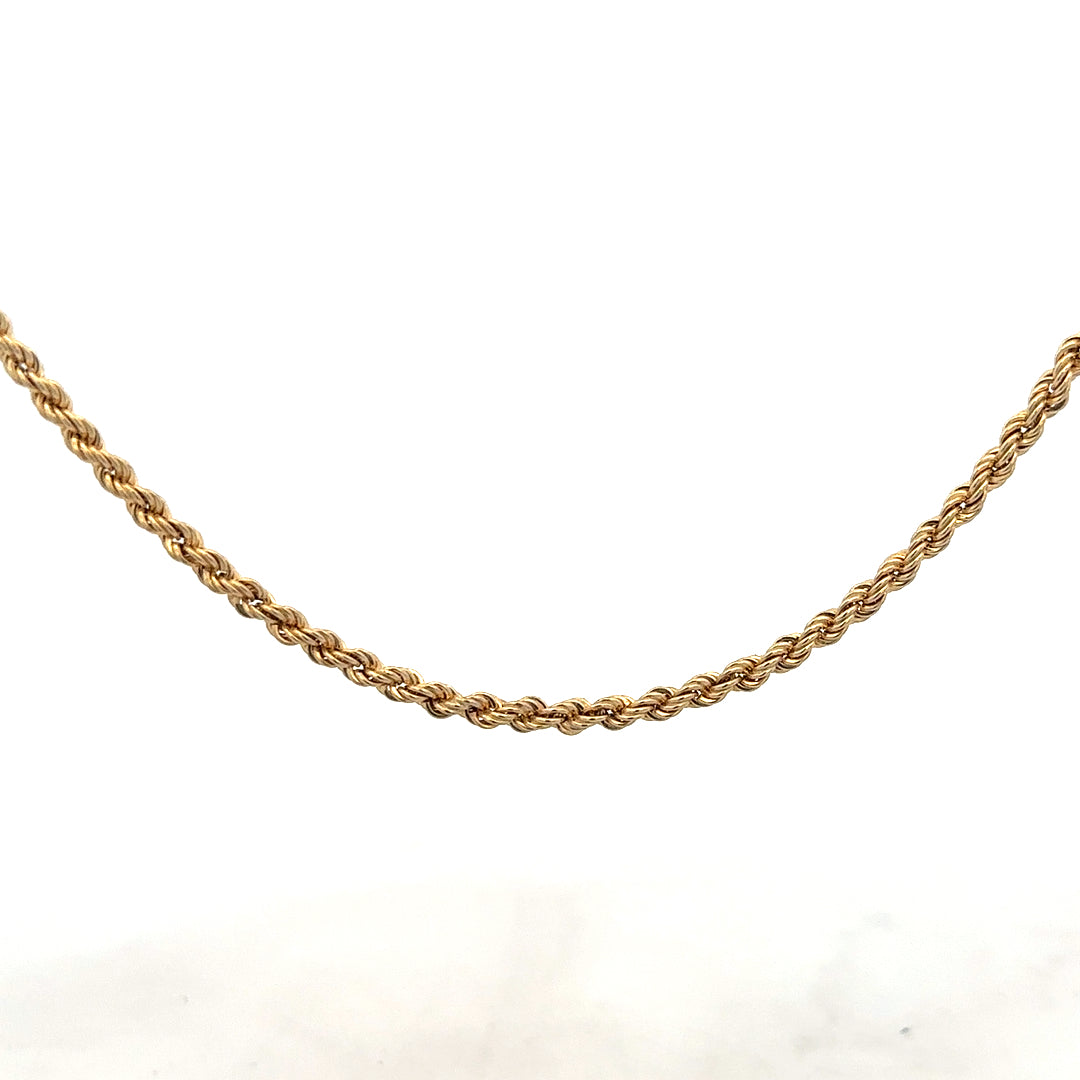 9ct yellow gold rope chain, 3.7g, unbranded, close-up of the elegant twisted gold link jewelry.