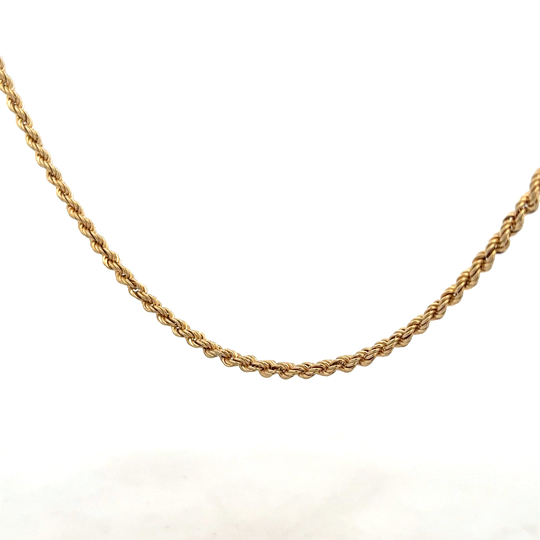 9ct yellow gold rope chain weighing 3.7g, unbranded jewelry chain with intricate rope design and polished finish.