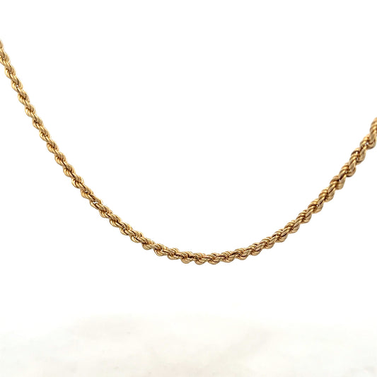 9ct yellow gold rope chain weighing 3.7g, unbranded jewelry chain with intricate rope design and polished finish.