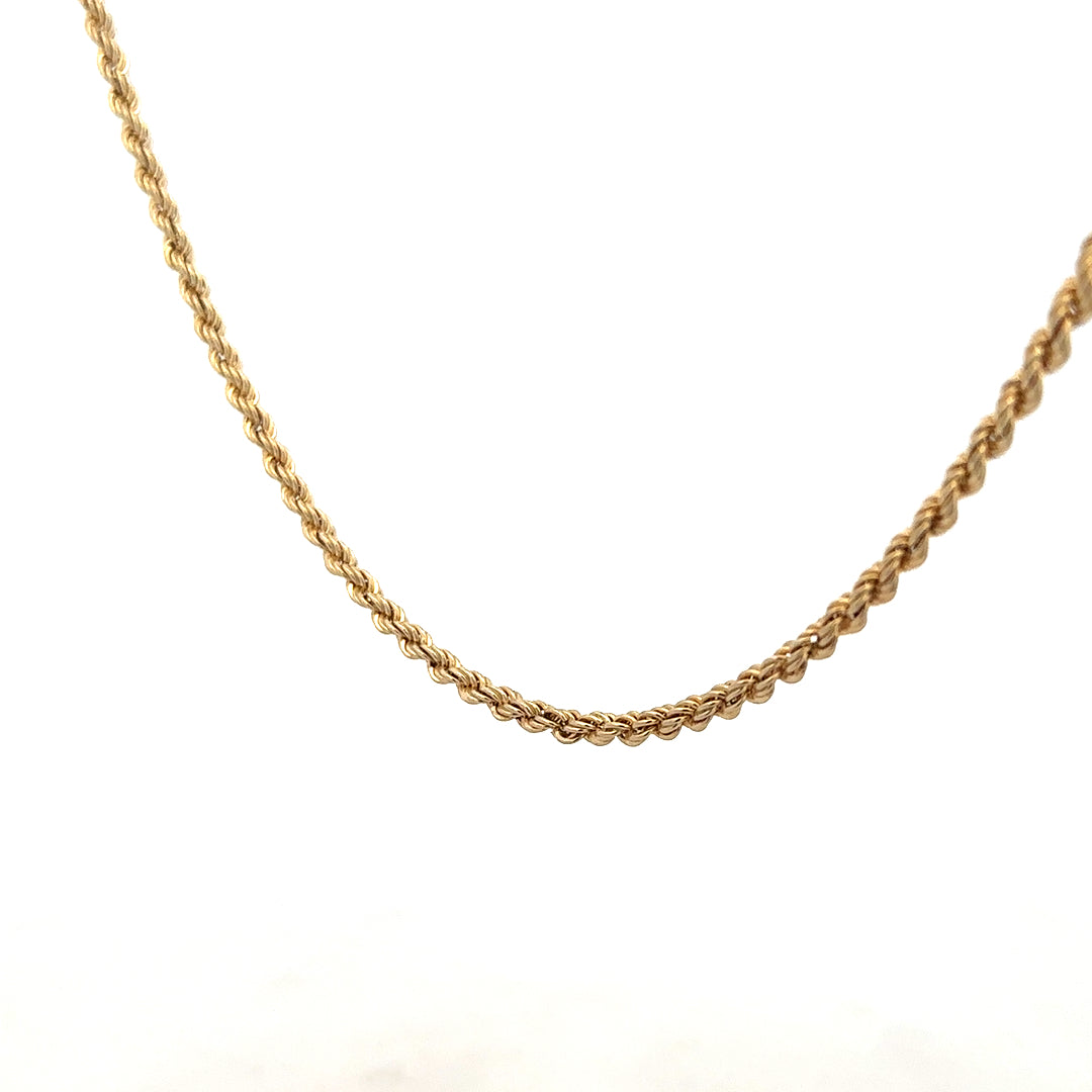 9ct yellow gold rope chain, unbranded, 3.7g, showcasing the detailed twisted design and polished finish.