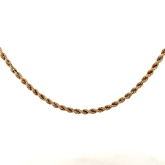 9ct yellow gold rope chain, unbranded, 7.2g, showcasing a detailed twisted gold design with a secure clasp.