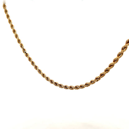 9ct yellow gold rope chain, unbranded, 7.2g, close-up showing detailed twisted gold design and secure clasp.