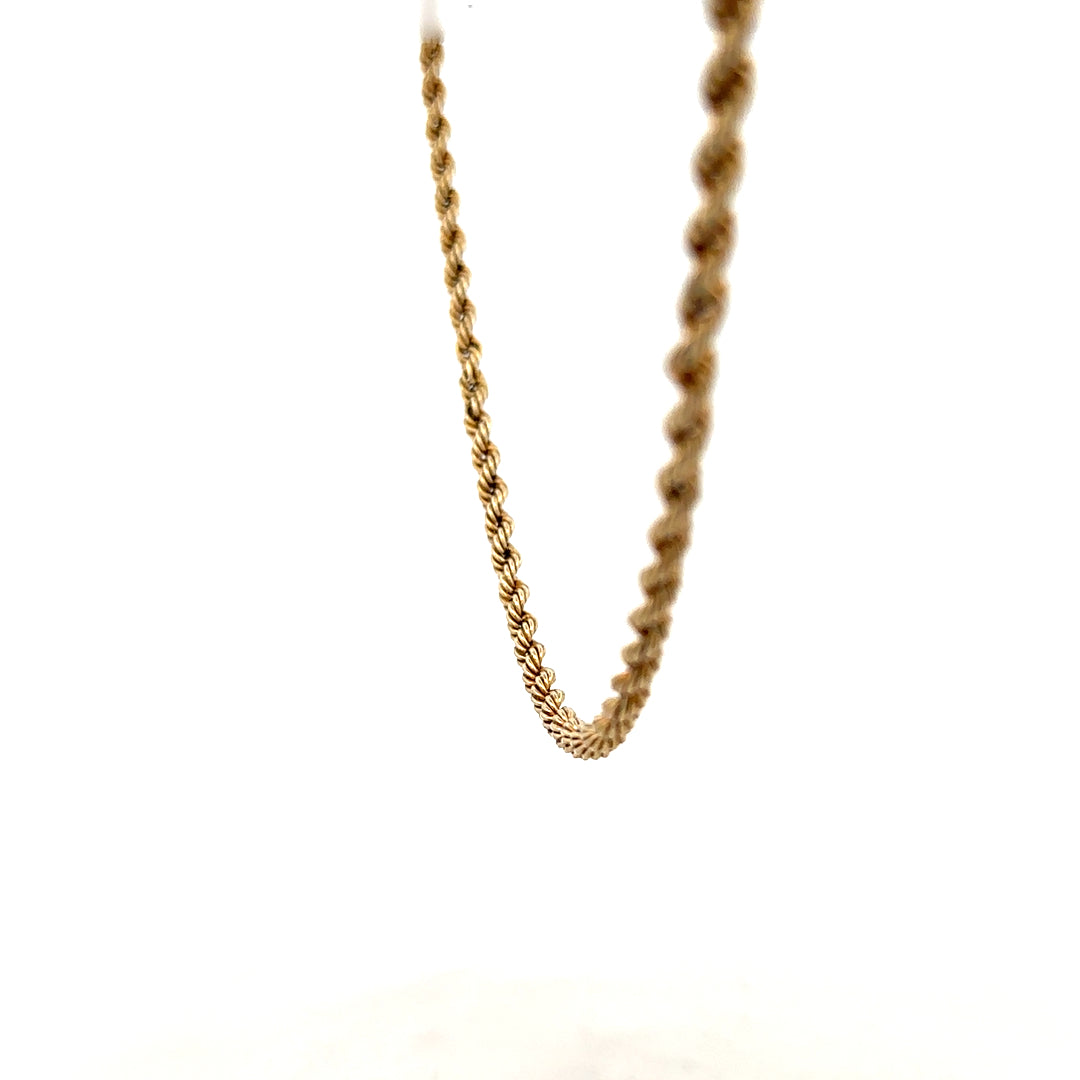 9ct yellow gold rope chain, 7.2g, unbranded, showcasing a detailed twisted rope design with a polished finish.
