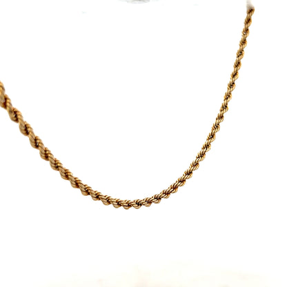 9ct yellow gold rope chain, 7.2g, unbranded, detailed close-up showing the twisted rope design and polished finish.