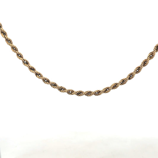 9ct yellow gold rope chain, unbranded, 7g, showcasing a detailed twisted design on a jewelry chain.