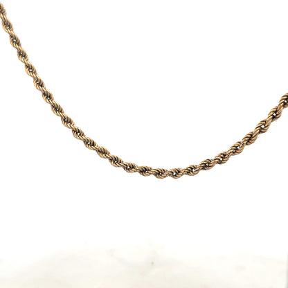 9ct yellow gold rope chain, unbranded, 7g, detailed close-up showing twisted rope design and polished finish.