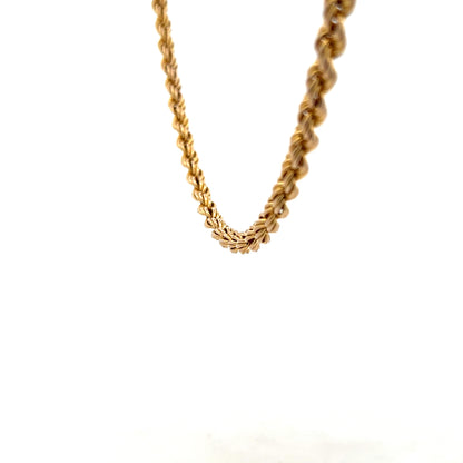 9ct yellow gold rope chain weighing 9.4g, showcasing a detailed twisted design with a secure clasp.