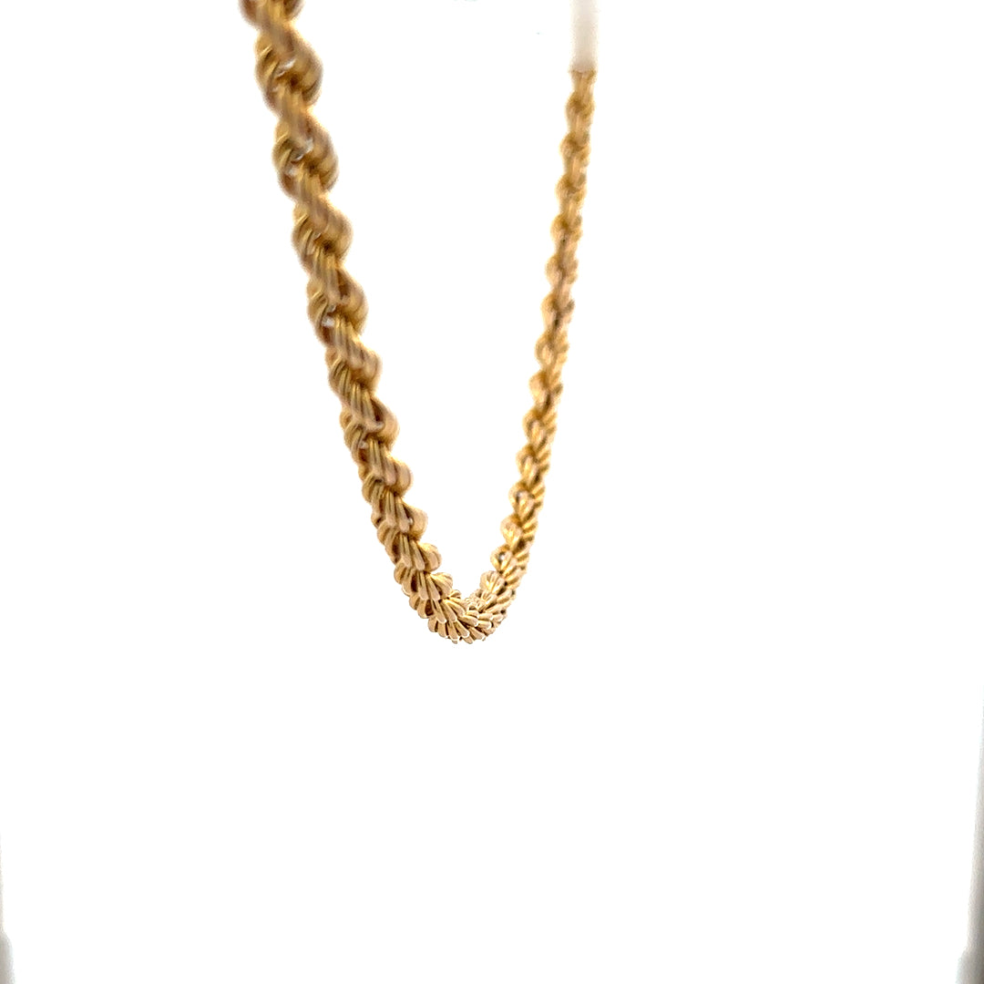9ct yellow gold rope chain weighing 9.4g, featuring a detailed twisted design, unbranded jewelry chain for versatile wear.