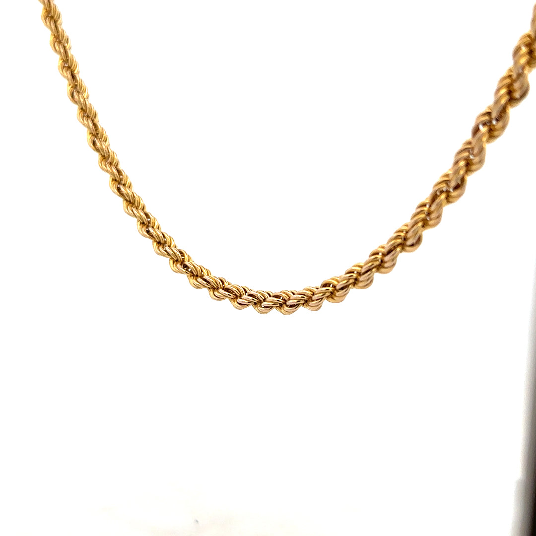 9ct yellow gold rope chain, unbranded, 9.4g, with detailed woven design visible in the image.