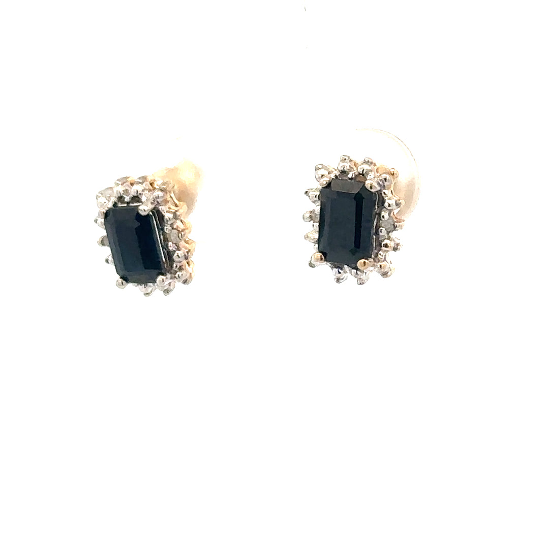 9ct yellow gold sapphire and diamond earrings, unbranded, featuring vibrant sapphires and sparkling diamonds in a classic design.