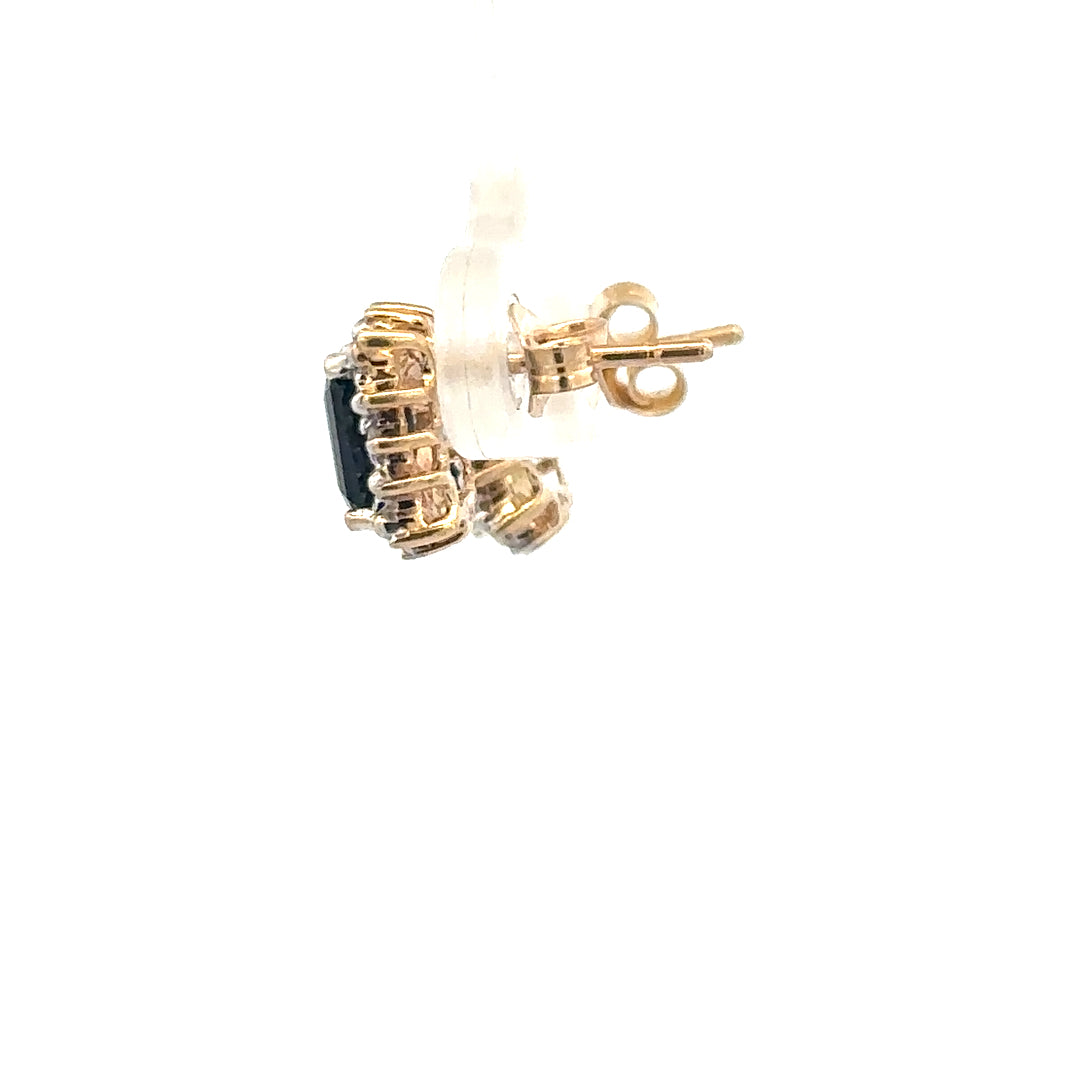 9ct yellow gold sapphire and diamond earrings featuring elegant design, displayed against a neutral background.