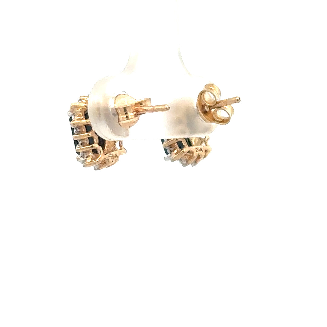 9ct yellow gold sapphire and diamond earrings, unbranded, featuring blue sapphires and sparkling diamonds, lightweight and elegant.
