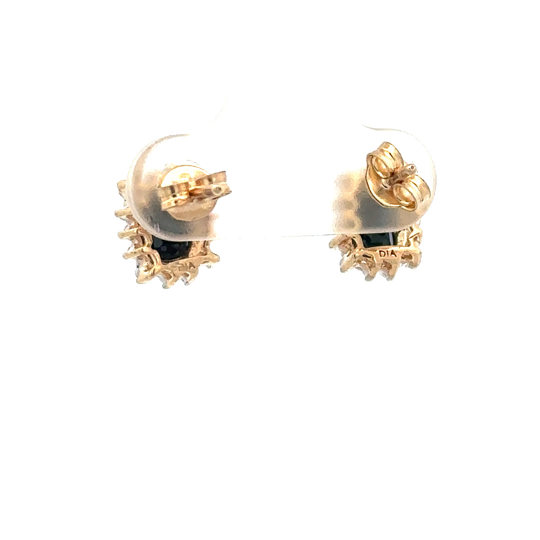 9ct yellow gold sapphire and diamond earrings, unbranded, showcasing elegant gemstone accents and a classic design.