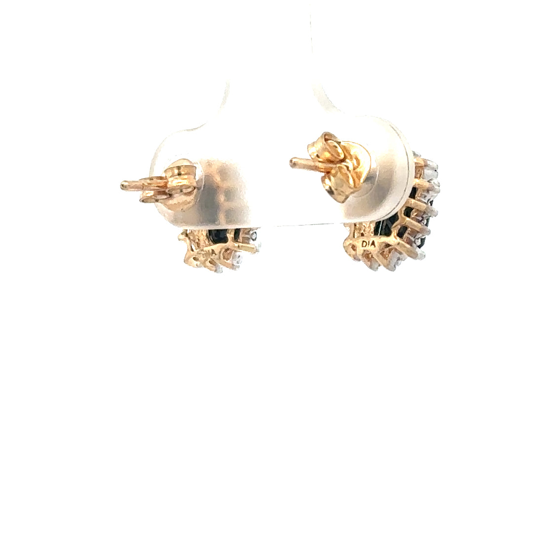 9ct yellow gold sapphire and diamond earrings, unbranded, showcasing elegant gemstone accents and a classic earring design.