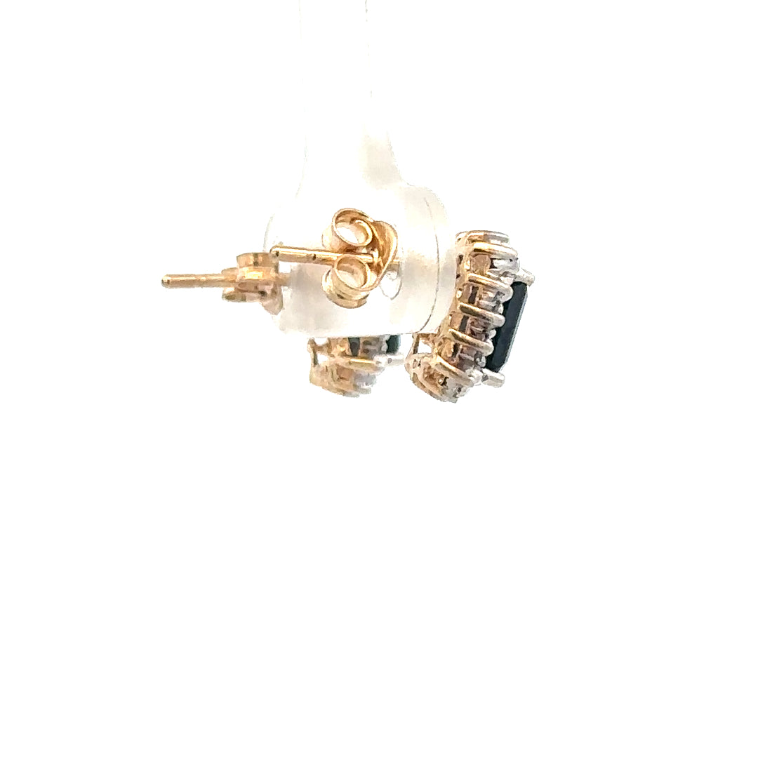 9ct yellow gold sapphire and diamond earrings, delicate design with sparkling stones, lightweight 1.9g, unbranded jewelry.