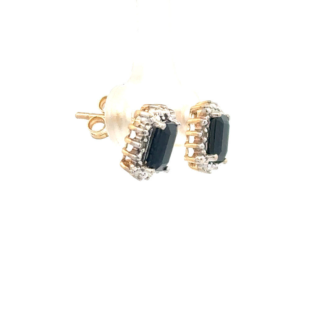 9ct yellow gold sapphire and diamond earrings with a delicate design, weighing 1.9g, featuring vibrant gemstones and elegant craftsmanship.