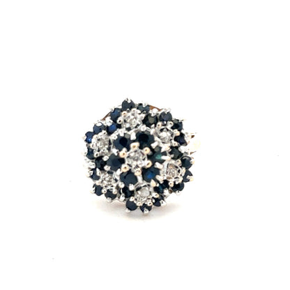 9ct yellow gold sapphire and diamond ring, size K, featuring a central sapphire and diamond accents, unbranded jewelry.
