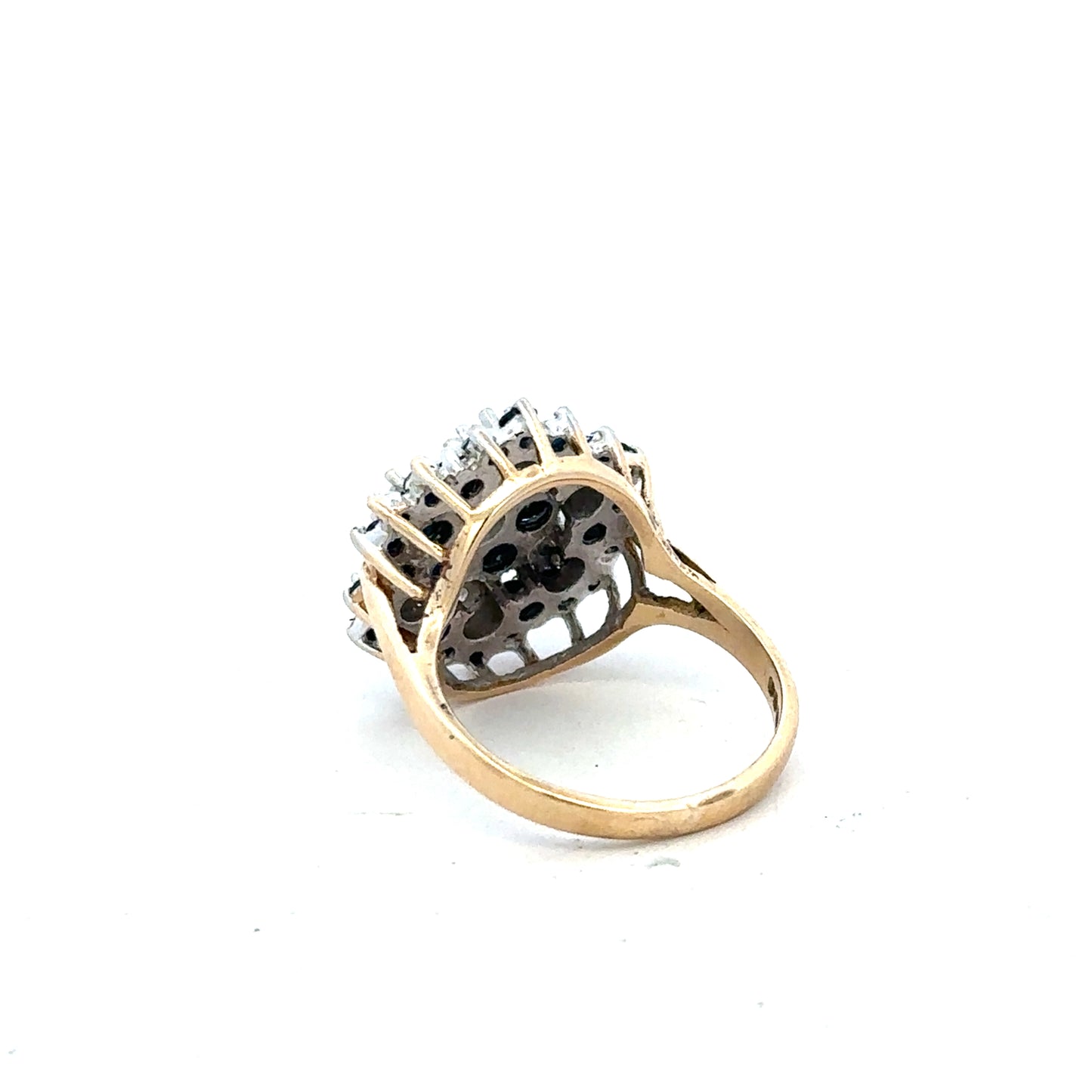 9ct yellow gold sapphire and diamond ring, size K, featuring a central sapphire with diamond accents, unbranded jewelry.
