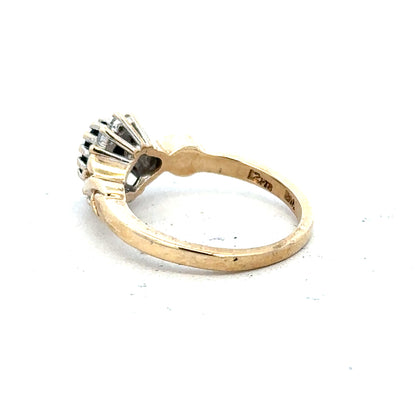 9ct yellow gold sapphire and diamond ring in size K1/2, featuring a vibrant sapphire center with sparkling diamonds.
