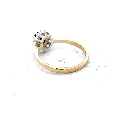 9ct yellow gold sapphire and diamond ring in size L, featuring a detailed design with vibrant blue sapphire and sparkling diamonds.