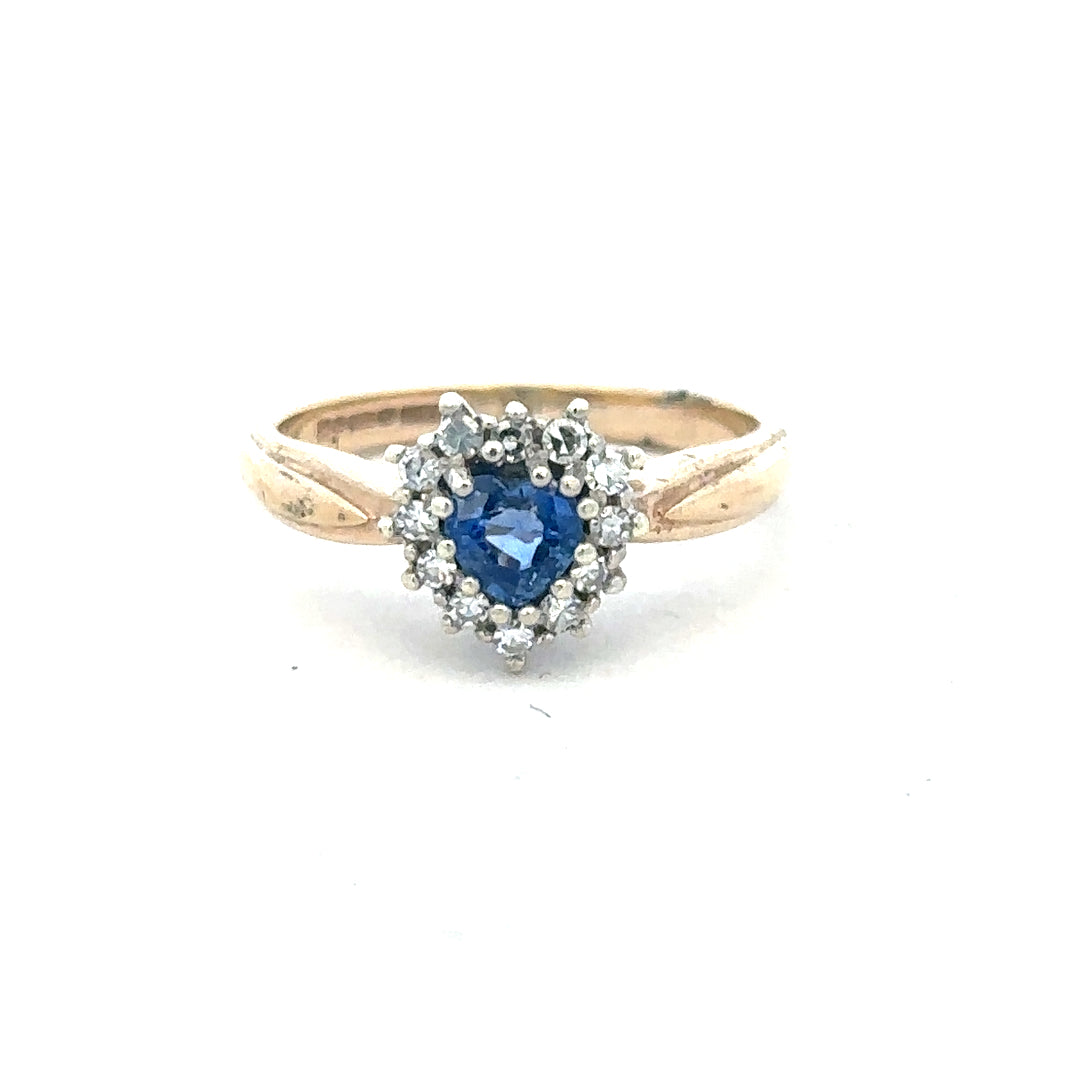 Yellow gold sapphire and diamond ring in size L1/2, featuring a sleek design with sparkling gemstones.