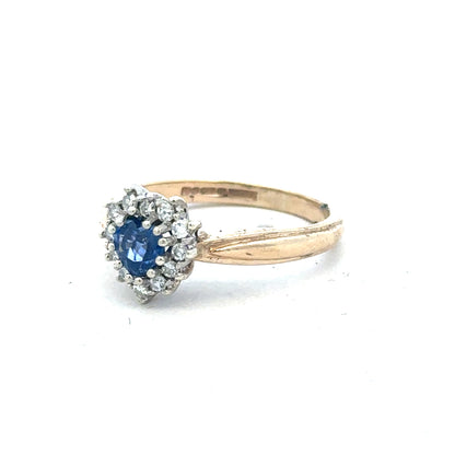9ct yellow gold sapphire and diamond ring in size L 1/2, featuring a stylish design and sparkling gemstones.