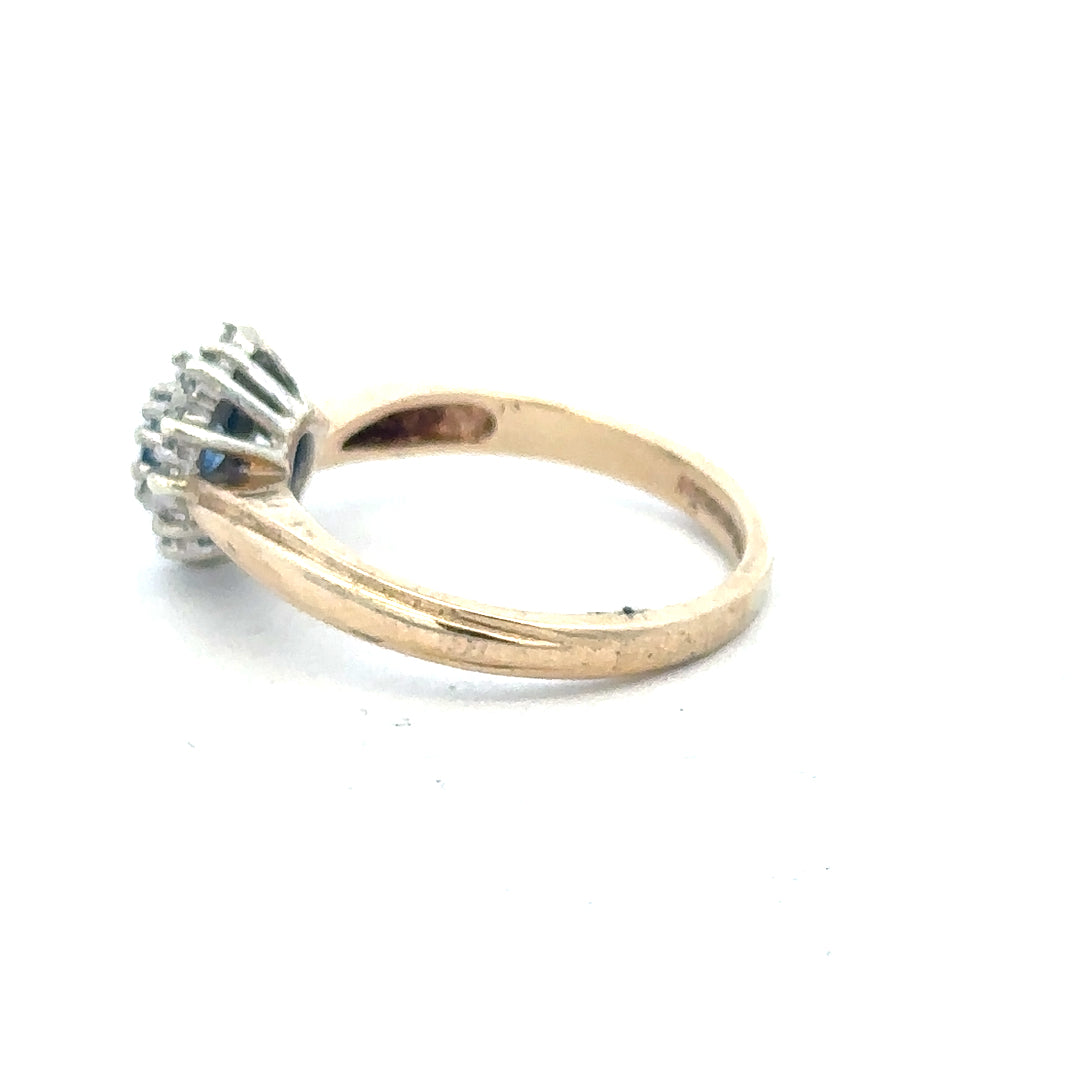 9ct yellow gold sapphire and diamond ring in size L1/2, featuring a sparkling gemstone design.