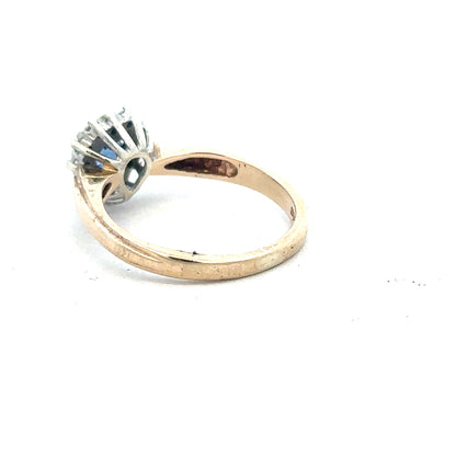 9ct yellow gold sapphire and diamond ring in size L1/2, featuring a classic design with sparkling gemstones.