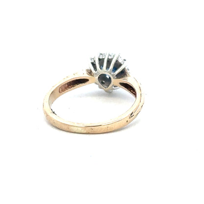 9ct yellow gold sapphire and diamond ring in size L 1/2, featuring a elegant design and sparkling gemstones.