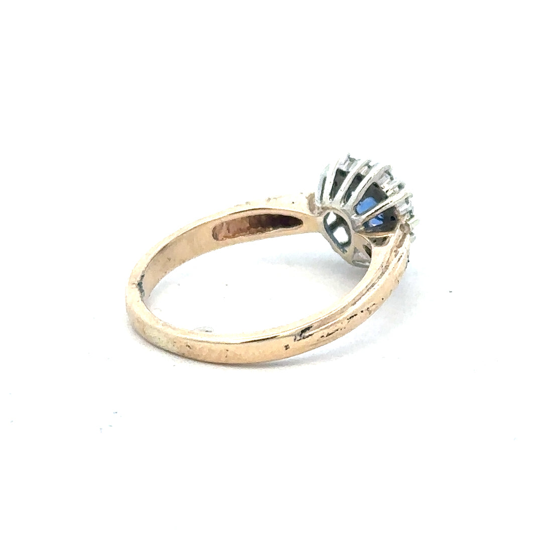 9ct yellow gold sapphire and diamond ring, size L1/2, featuring a sparkling gemstone and elegant gold band.