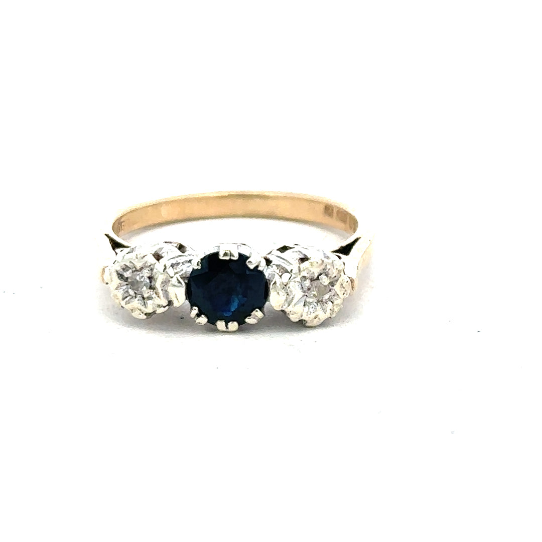 9ct yellow gold sapphire and diamond ring, size L1/2, featuring a sparkling gemstone and elegant gold band.