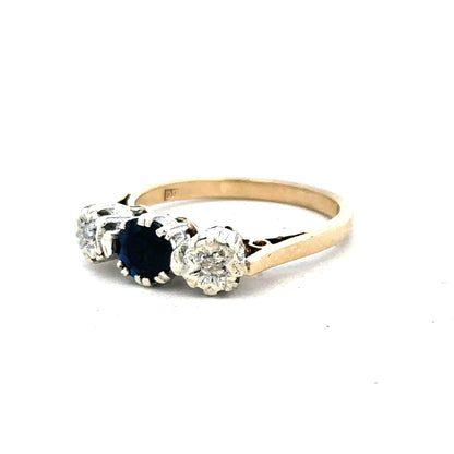 9ct yellow gold sapphire and diamond ring in size L1/2, featuring a sparkling gemstone and elegant gold band.