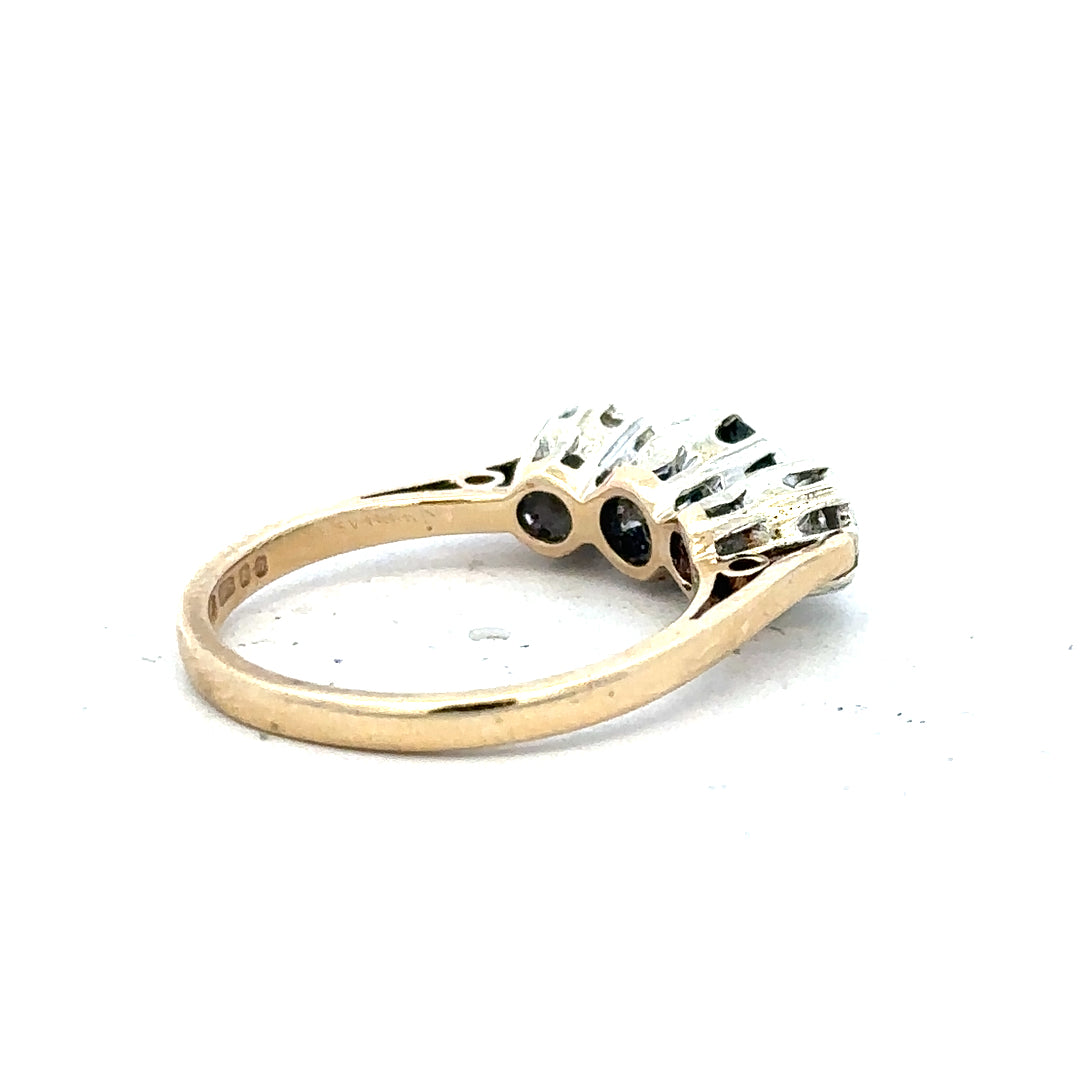 9ct yellow gold sapphire and diamond ring in size L1/2, featuring a classic design with sparkling gemstones.