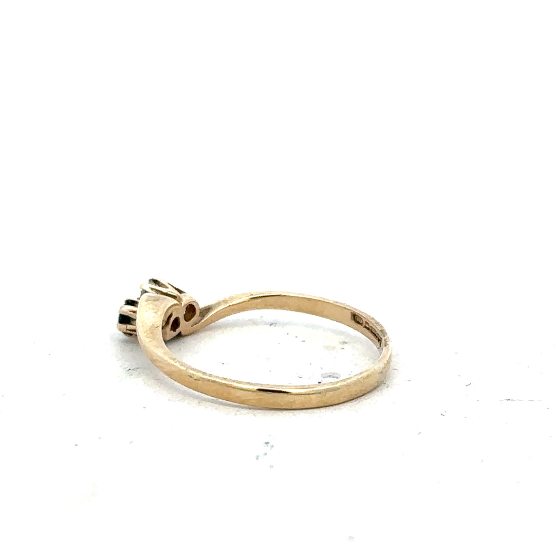 9ct yellow gold sapphire and diamond ring, size M, unbranded jewelry with intricate design and sparkling gemstones.