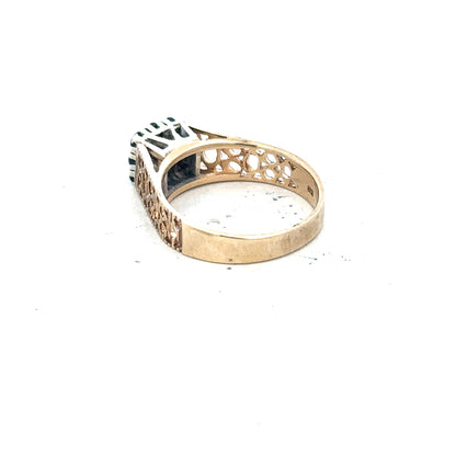 Yellow gold sapphire and diamond ring in size N1/2, showcasing a elegant design with sparkling gemstones on a sleek band.