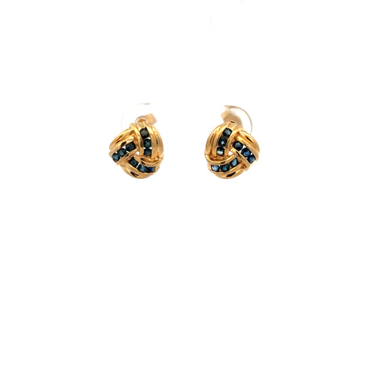 9ct yellow gold sapphire earrings with a delicate design, weighing 2.4g, featuring vibrant blue sapphires set in gold.
