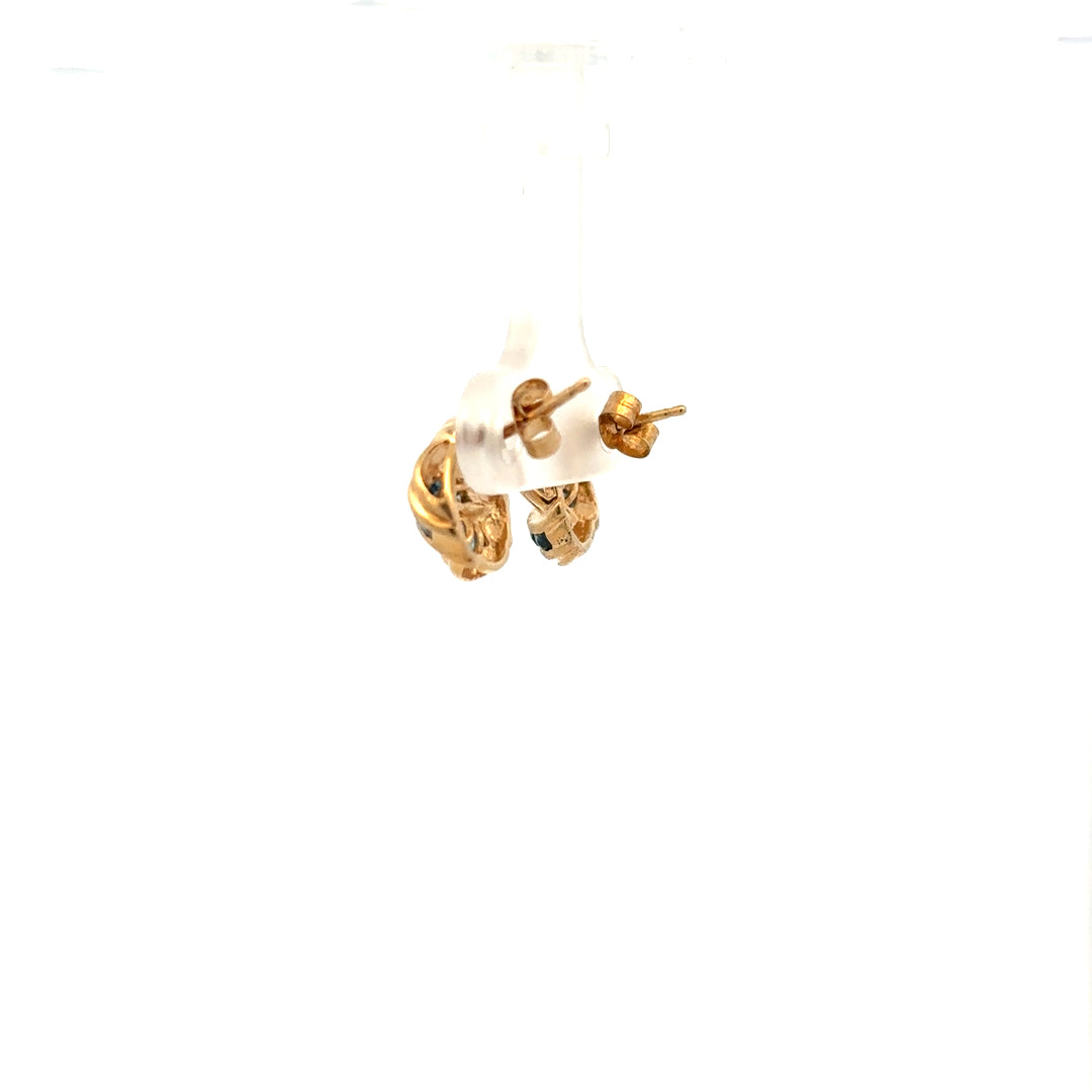 Yellow gold sapphire earrings with a sleek design, featuring sapphires set in 9ct yellow gold, weighing 2.4g.