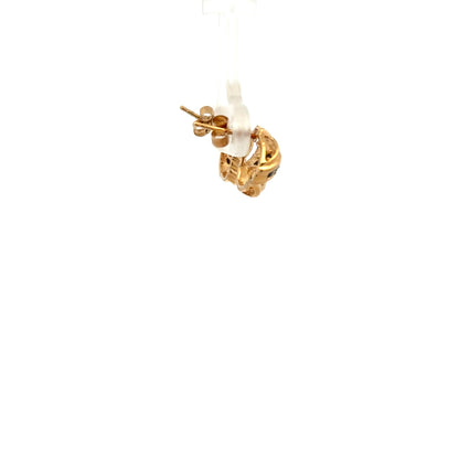 9ct yellow gold sapphire earrings featuring blue sapphires, small hoop design, and gold setting, weighing 2.4 grams.