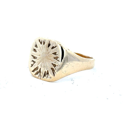 9ct yellow gold signet ring in size S with a polished finish, unbranded, showcasing a classic and elegant design.