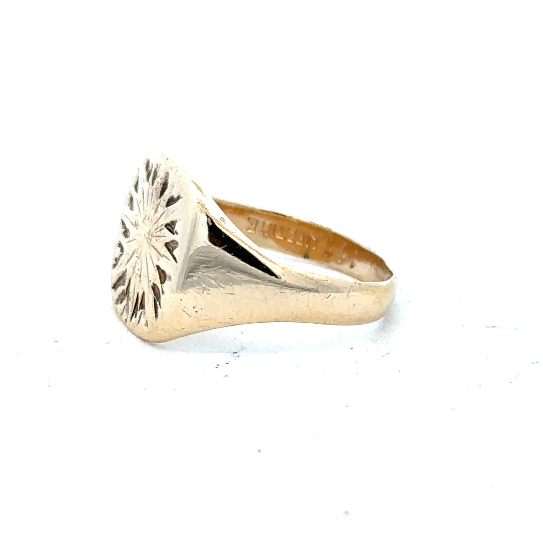 9ct yellow gold signet ring in size S with a smooth, polished surface, unbranded jewelry accessory.