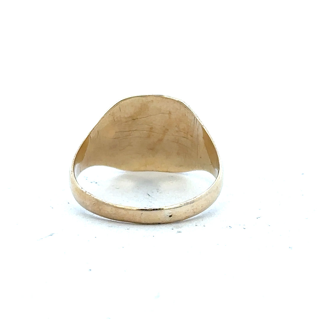 9ct yellow gold signet ring in size S with smooth polished surface, unbranded jewelry for men or women.
