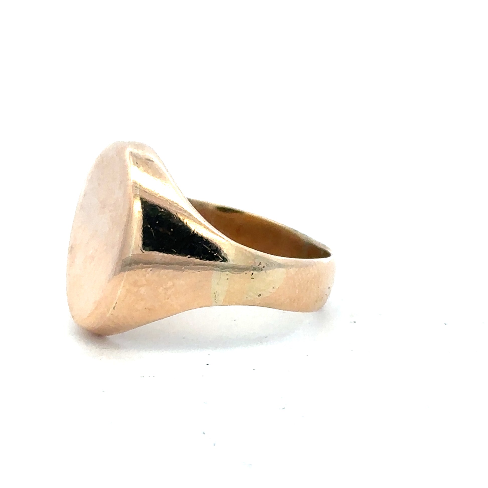 9ct yellow gold signet ring in size S1/2 with a smooth polished surface, unbranded jewelry accessory.