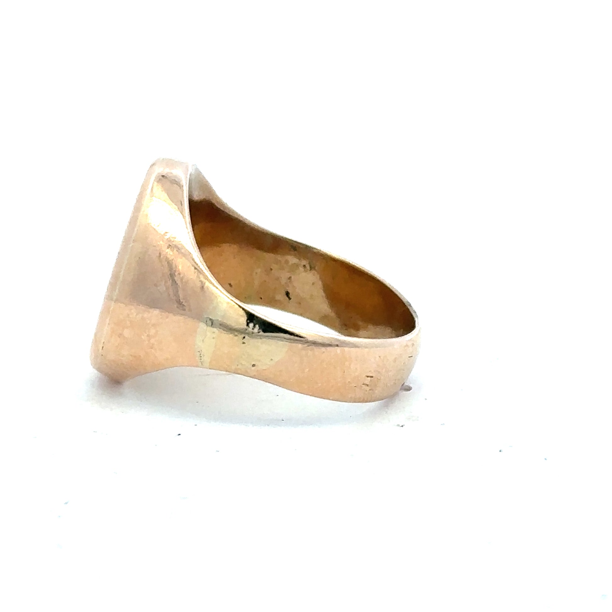 9ct yellow gold signet ring in size S1/2, unbranded, featuring a smooth, polished surface and classic design.