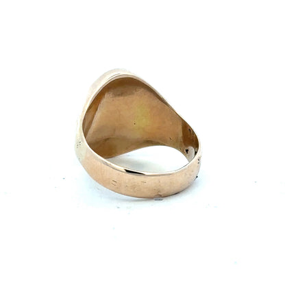 9ct yellow gold signet ring in size S1/2 with a polished finish, unbranded jewelry piece resting on a neutral background.
