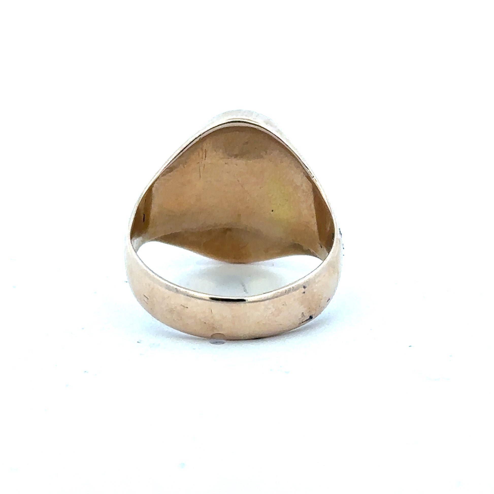 9ct yellow gold signet ring in size S1/2, unbranded, with a smooth, polished finish and classic design visible in the image.