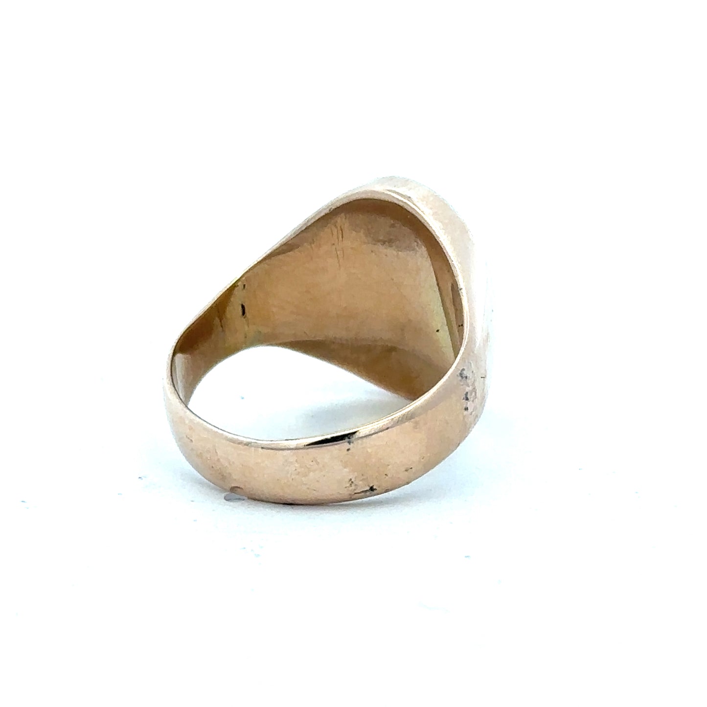 9ct yellow gold signet ring in size S1/2, unbranded, with classic smooth surface and polished finish.