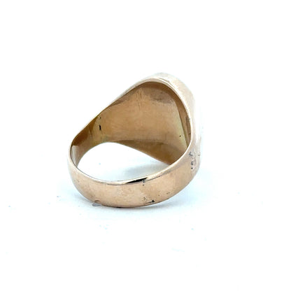 9ct yellow gold signet ring in size S1/2, unbranded, with classic smooth surface and polished finish.